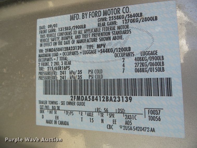 image for item DH4889 2002 Ford Windstar Limited  van