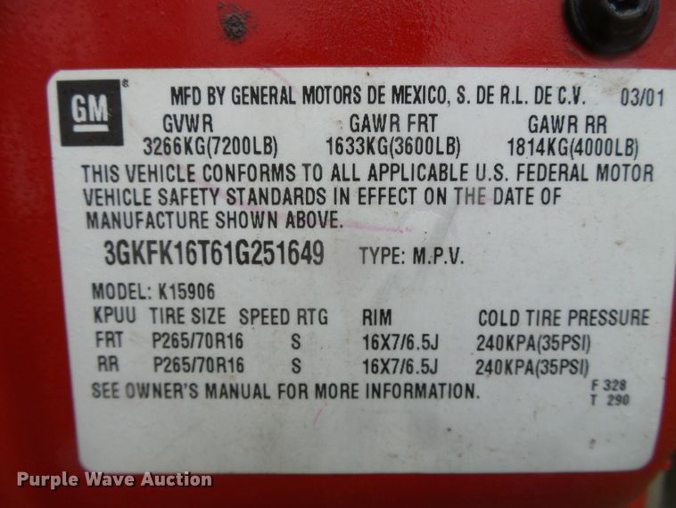 image for item DH4923 2001 GMC Yukon XL  SUV