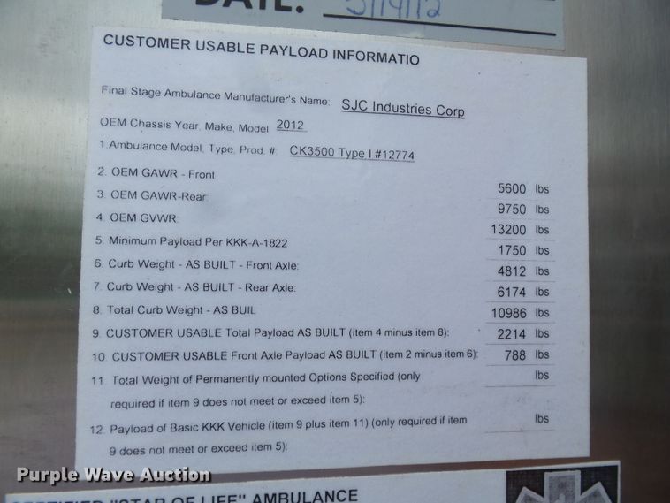 image for item DH7962 2012 Chevrolet Silverado 3500HD  ambulance