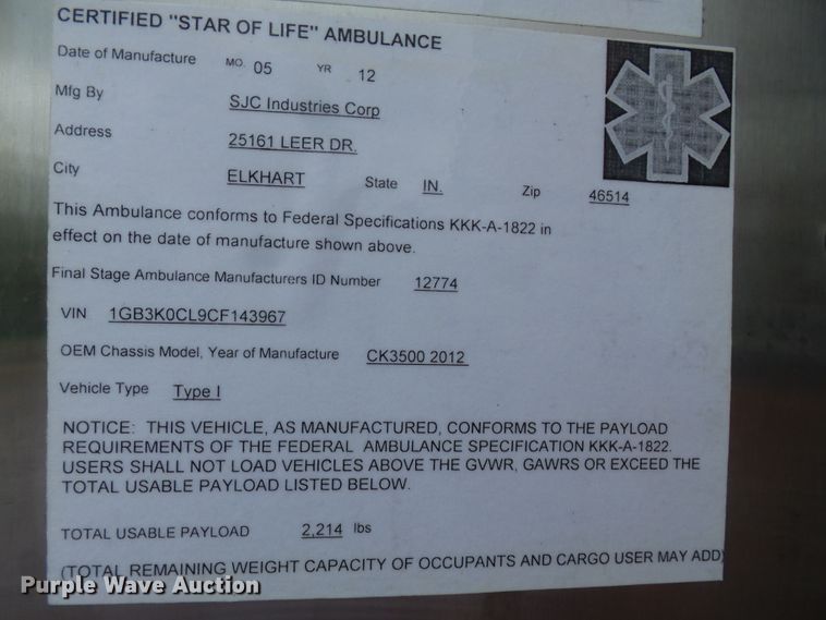 image for item DH7962 2012 Chevrolet Silverado 3500HD  ambulance