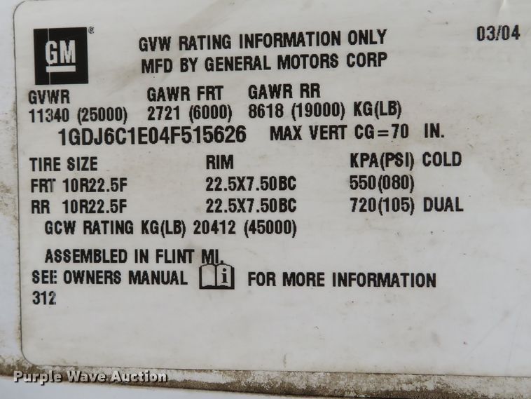 image for item DI2197 2004 GMC C6500  chip bed truck