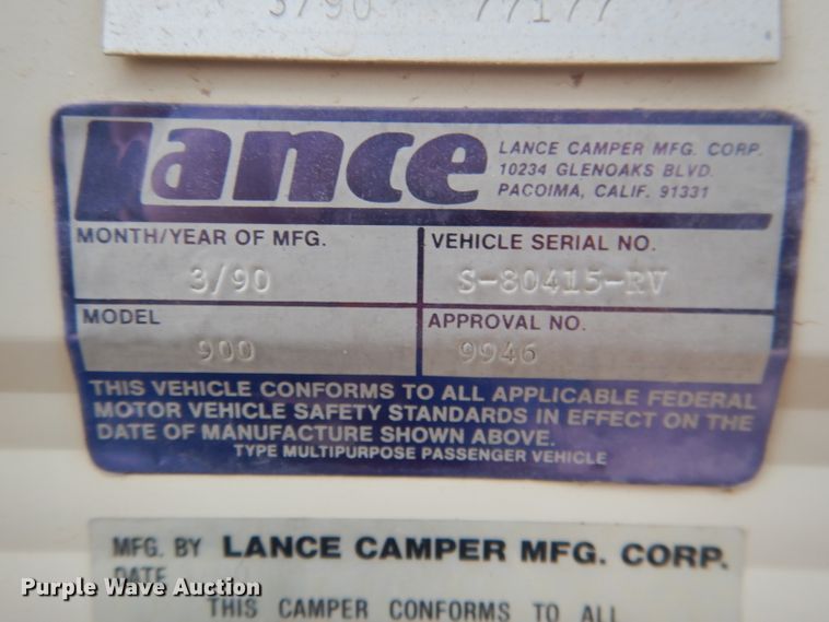 image for item FA9349 1990 Lance 900  slide-in camper