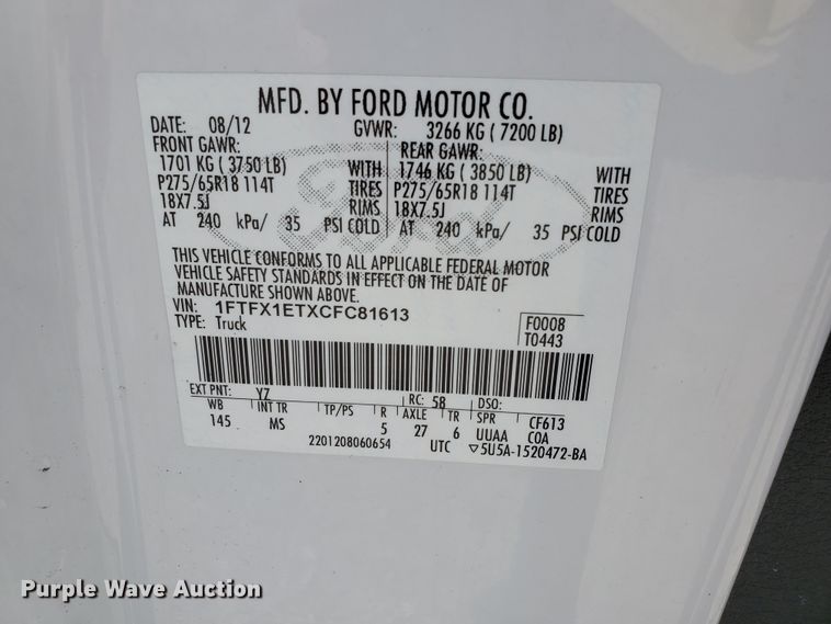 image for item GB9991 2012 Ford F150 XLT  SuperCab pickup truck