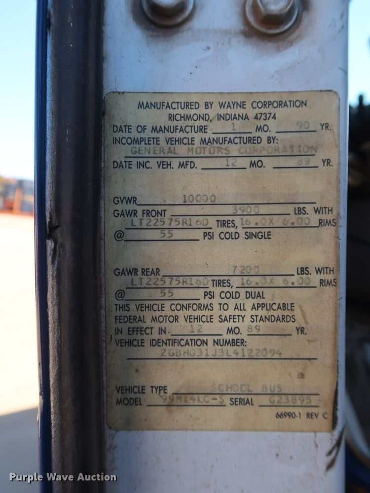 image for item GD9808 1990 Chevrolet G30 school bus