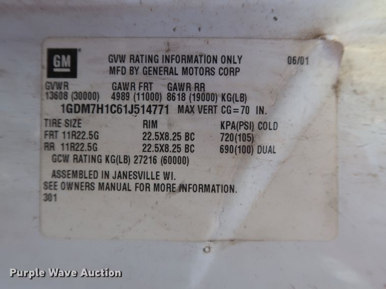 image for item GD9813 2001 GMC C7500 propane fuel truck