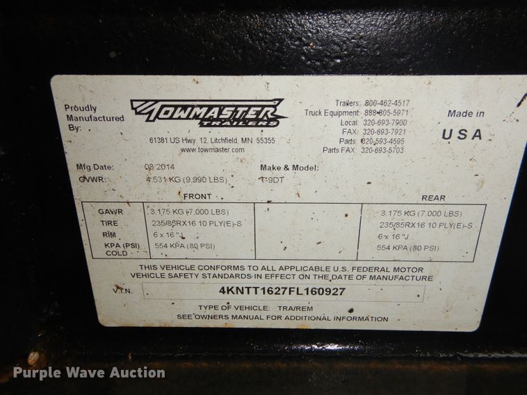 image for item GN9361 2015 Towmaster T-9DT tilt deck utility trailer