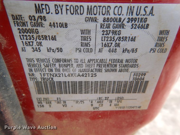 image for item GW9473 1999 Ford F250 Super Duty SuperCab pickup truck