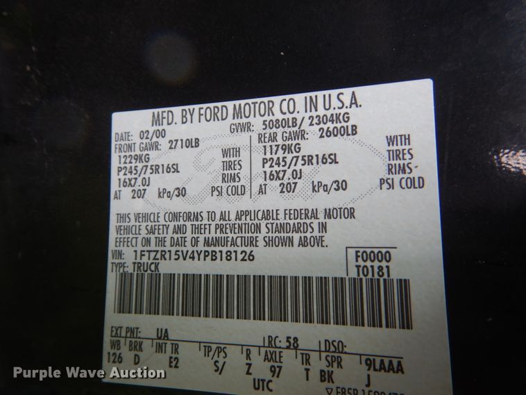 image for item GW9920 2000 Ford Ranger  SuperCab pickup truck