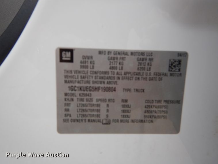 image for item HC9026 2017 Chevrolet Silverado 2500HD  Crew Cab pickup truck