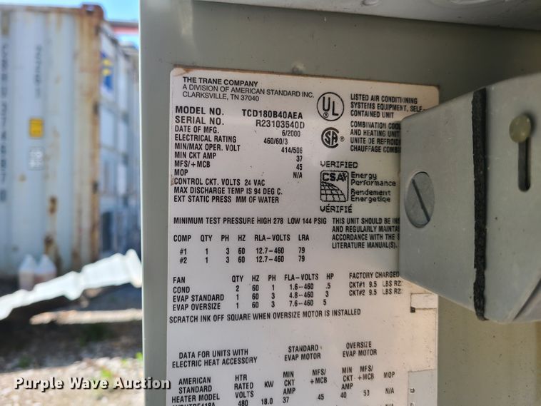 Trane Voyager TCD180B40AEA AC unit in Sugar Creek, MO Item K5830 sold