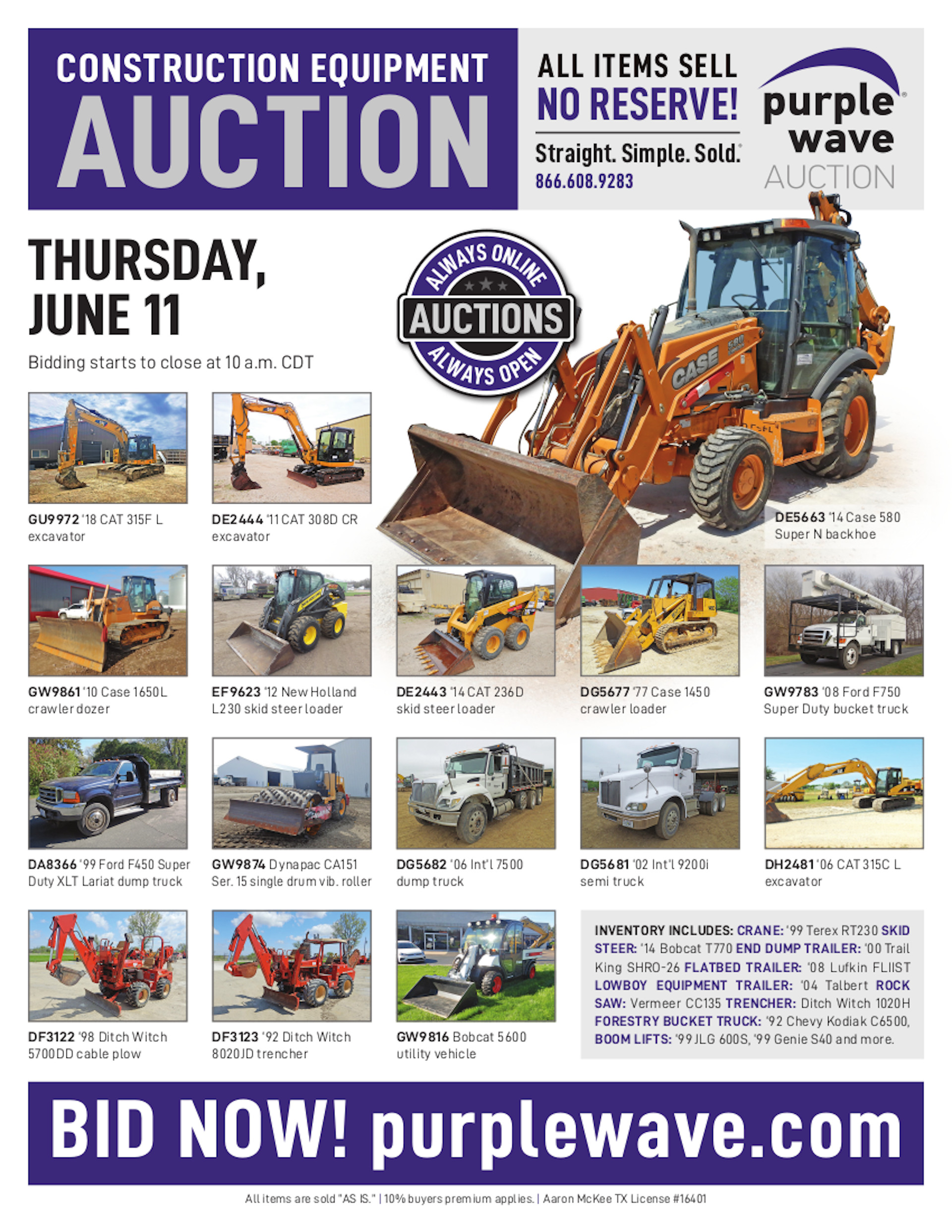 SOLD! Construction Equipment Auction Items Sold 6112020 Purple Wave