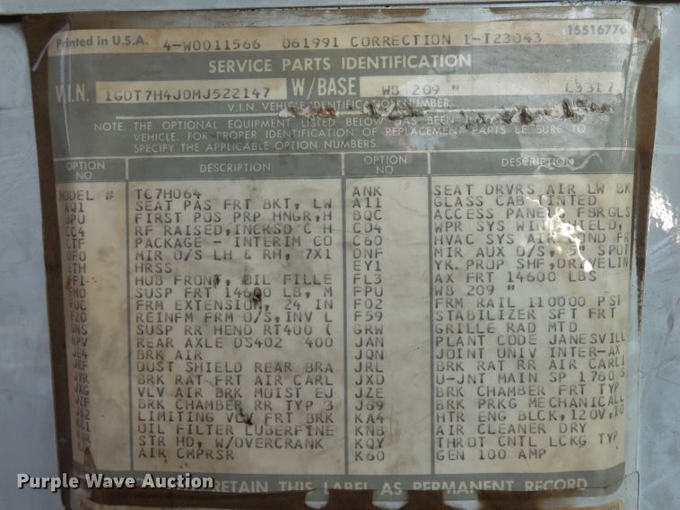 image for item DE8266 1991 GMC TopKick C6500 SL dump truck