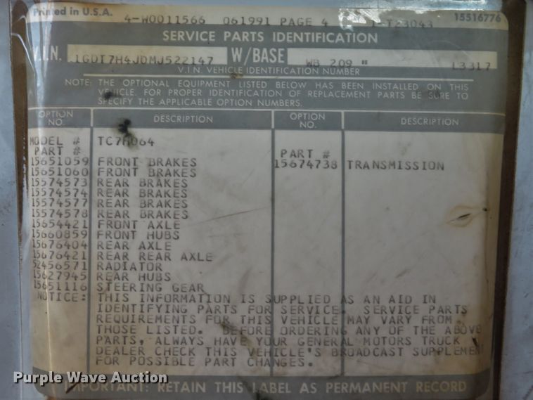 image for item DE8266 1991 GMC TopKick C6500 SL dump truck