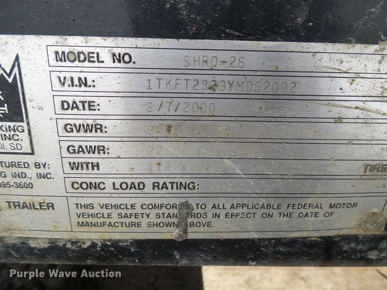 image for item DG5680 2000 Trail King SHRO-26 end dump trailer