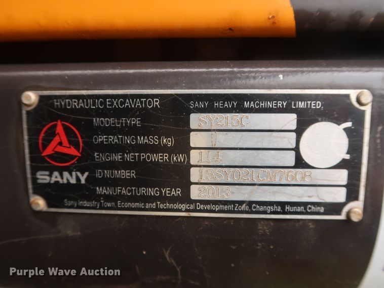 image for item DH0896 2013 Sany SY215C  excavator