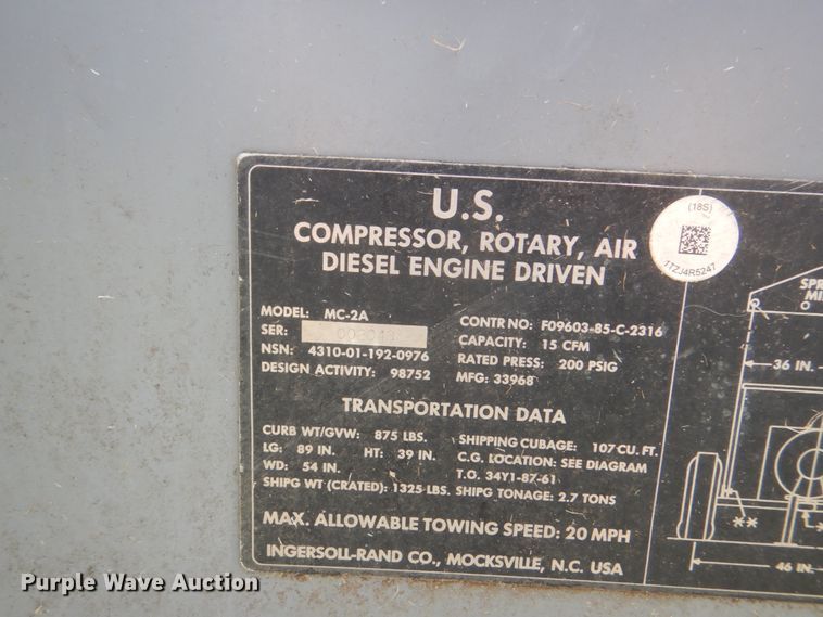 image for item DH5330 1991 Ingersoll Rand MC-2A air compressor
