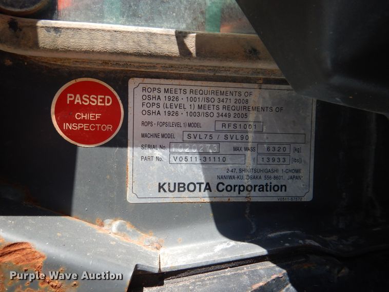 image for item DH5343 2016 Kubota SVL90-2  tracked skid steer loader