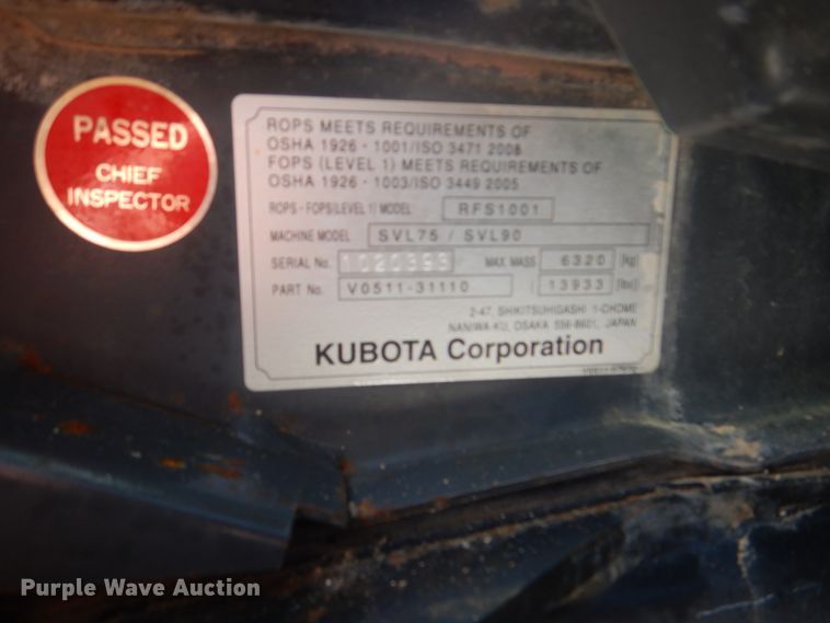 image for item DH5344 2016 Kubota SVL90-2  tracked skid steer loader