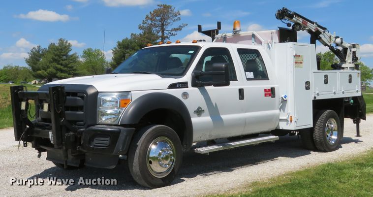 image for item DI2187 2012 Ford F550 Super Duty XL Crew Cab utility bed truck with crane