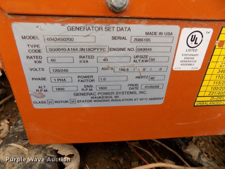 image for item DO9346 2006 Generac 6043450200  generator