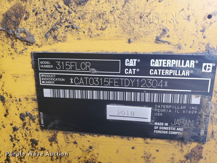 image for item GU9972 2018 Caterpillar 315F L excavator