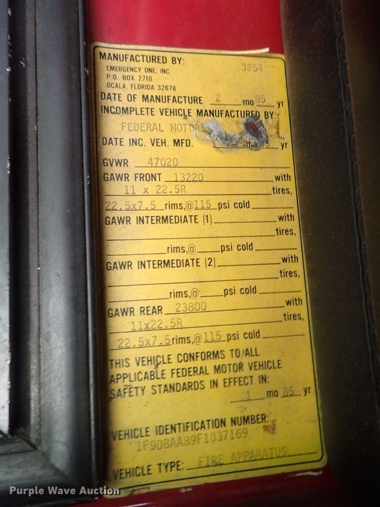 image for item DG2172 1985 Federal Motors  pumper fire truck