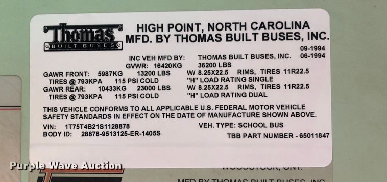 image for item DG3204 1995 Thomas Built  school bus