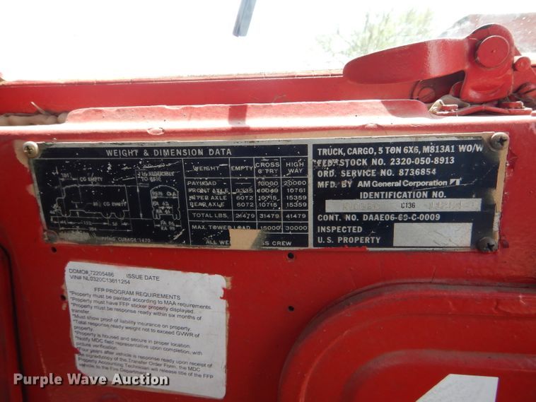 image for item GO9648 1969 Am General  truck cab and chassis