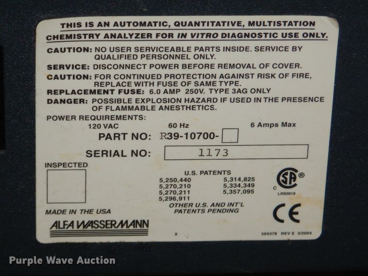 image for item GP9210 Alfa Wasserman ACE chemistry analyzer