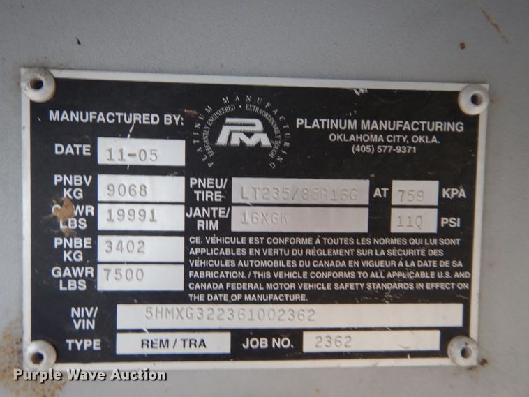 image for item DH3727 2006 Platinum horse trailer