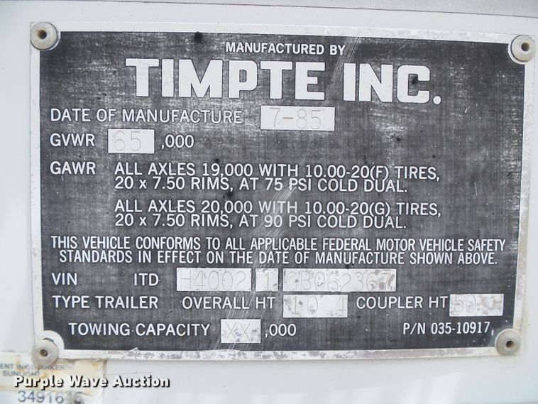 image for item DH4939 1986 Timpte Super Hopper double hopper bottom grain trailer