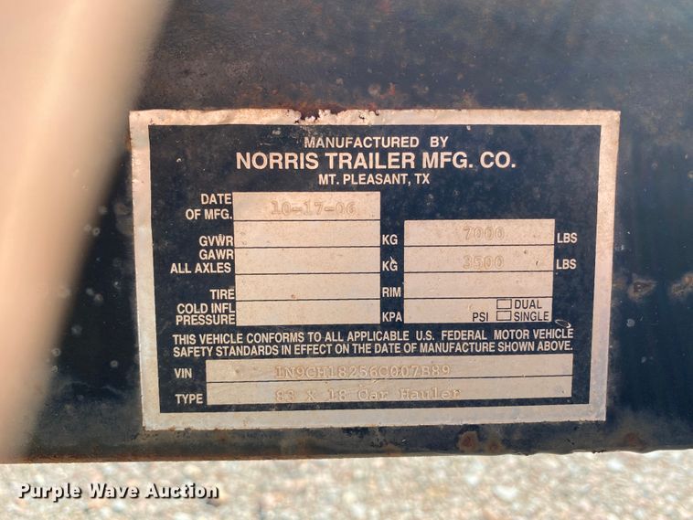 image for item GE9409 2007 Norris utility trailer