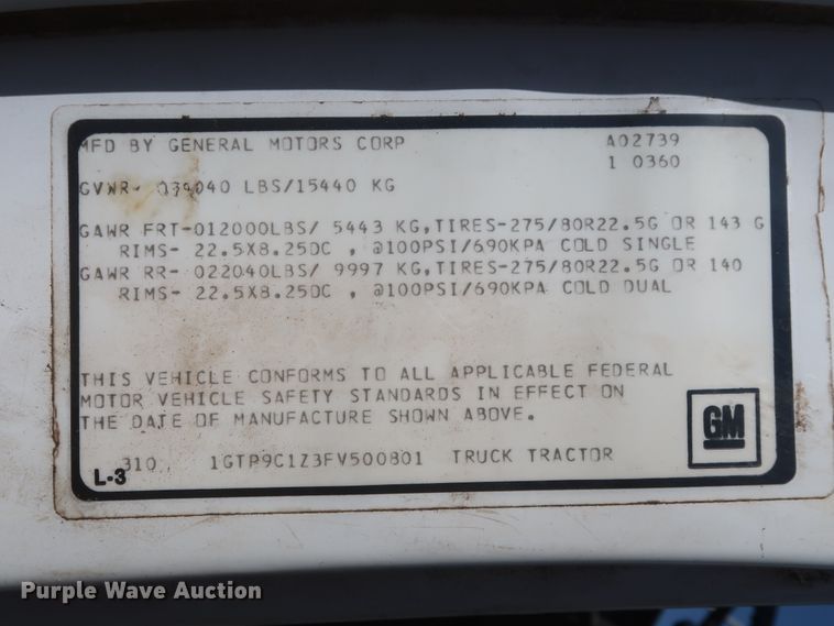 image for item GS9897 1985 GMC Brigadier  semi truck