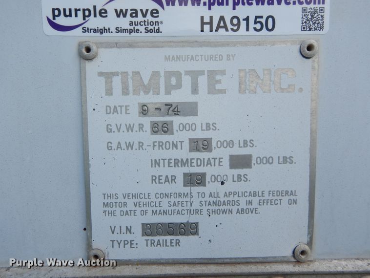 image for item HA9150 1975 Timpte single hopper bottom grain trailer