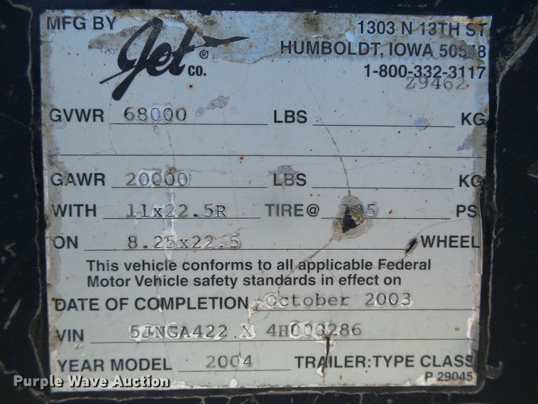 image for item DH4944 2004 Jet double hopper bottom grain trailer