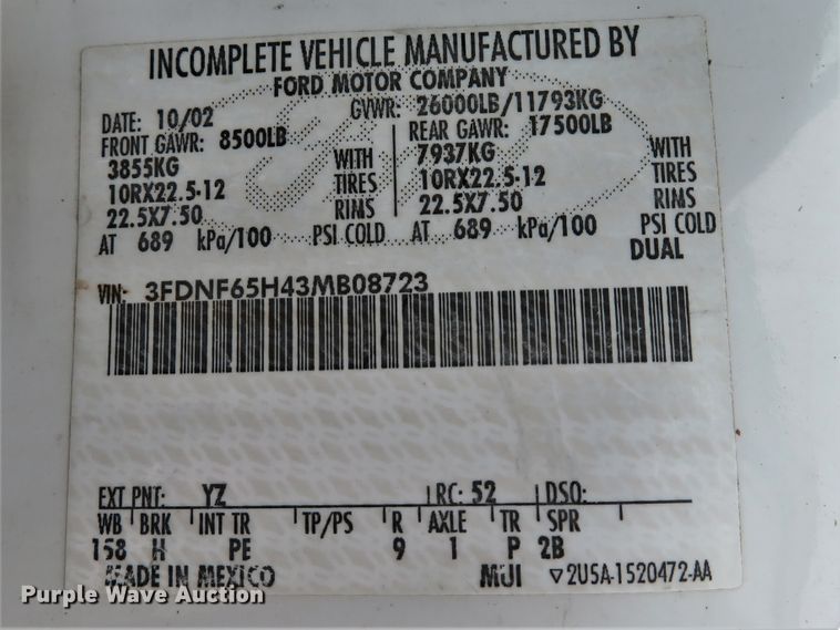 image for item DI2212 2003 Ford F650 Super Duty XLT  truck cab and chassis