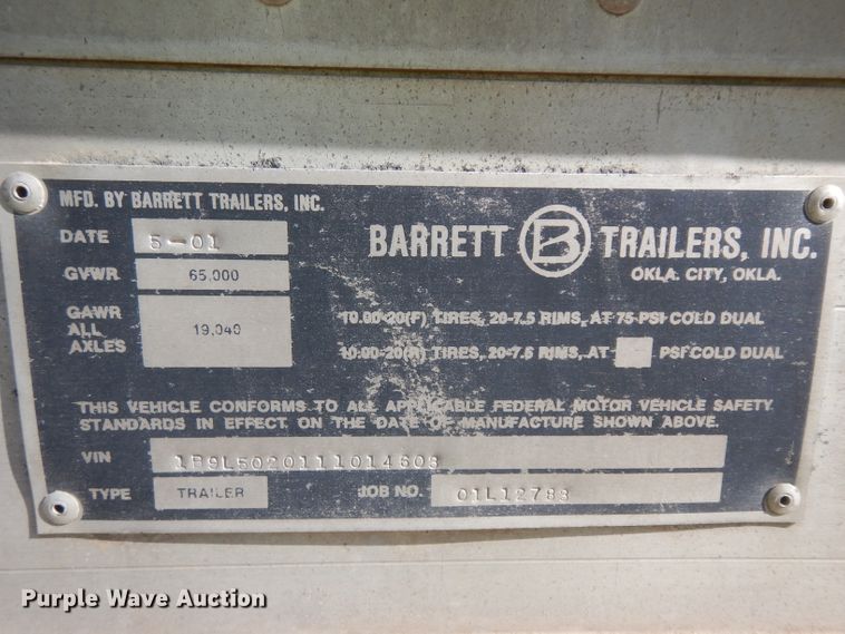image for item GY9014 2001 Barrett livestock trailer