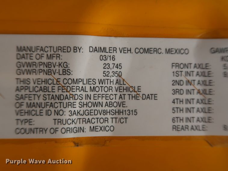 image for item HA9125 2017 Freightliner Cascadia 125  semi truck