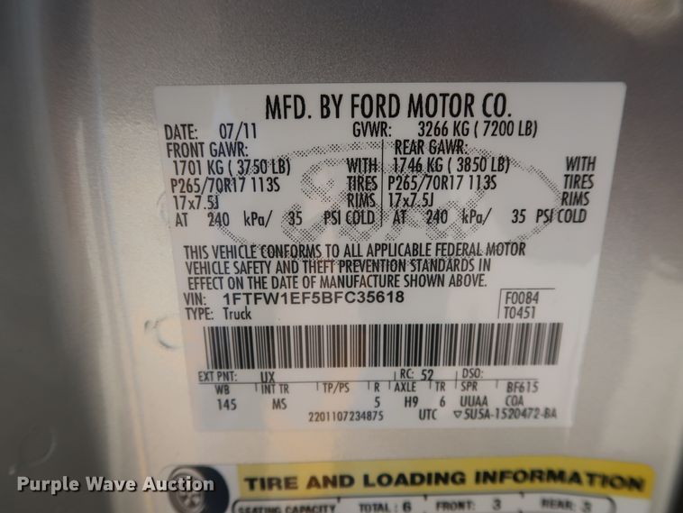 image for item HS9519 2011 Ford F150 XLT  SuperCrew pickup truck