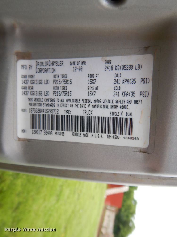 image for item DE5791 2001 Dodge Dakota  pickup truck