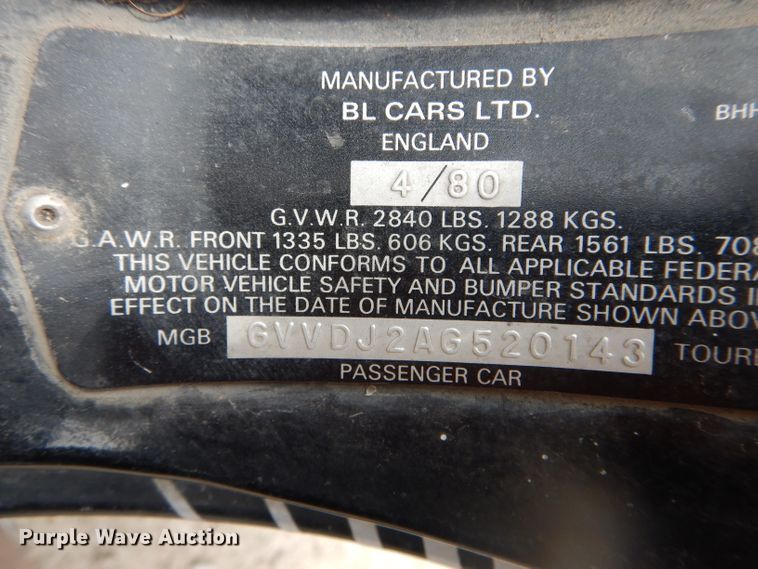 image for item DF3130 1980 MG B  convertible