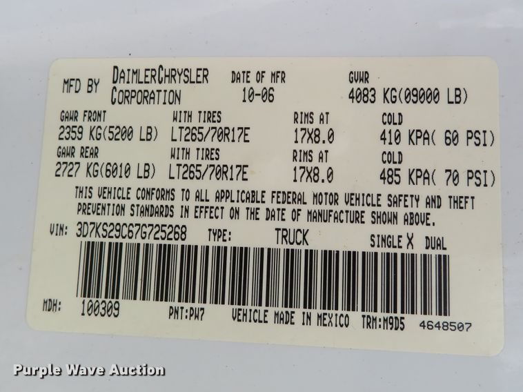 image for item DI2226 2007 Dodge Ram 2500  Mega Cab pickup truck