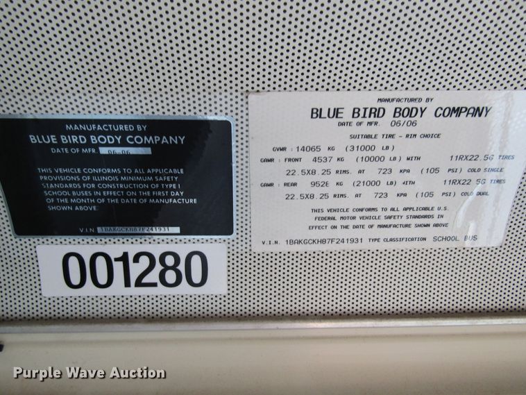 image for item FD9455 2007 Blue Bird Vision  school bus