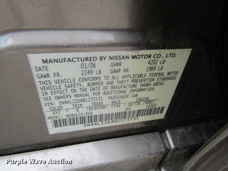 image for item FD9461 2006 Nissan Altima
