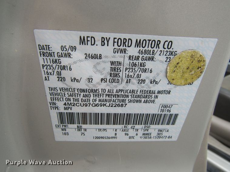 image for item FD9467 2009 Mercury Mariner  SUV