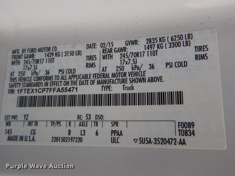image for item GF9212 2015 Ford F150  SuperCab pickup truck