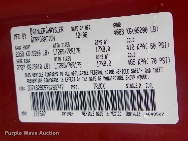 image for item GF9213 2007 Dodge Ram 2500HD  Mega Cab pickup truck