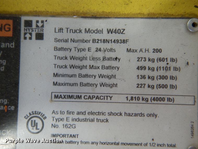 image for item GL9725 Hyster W40Z pallet jack