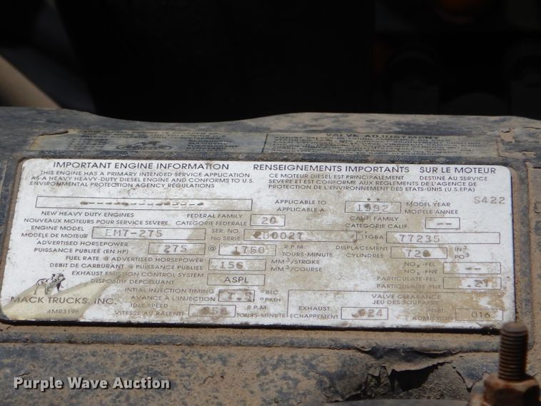 image for item GP9161 1992 Mack RB  truck cab and chassis