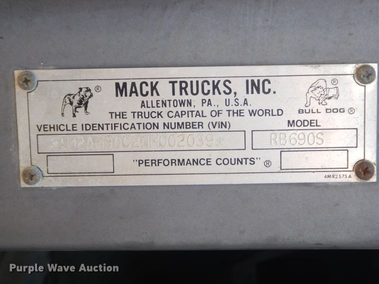 image for item GP9161 1992 Mack RB  truck cab and chassis